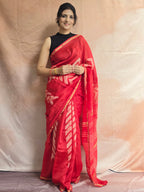 Hand block Printed Chanderi Silk Cotton Saree - Red