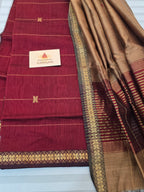 Pure Handwoven Maheshwari Kurta Dupatta Set - Maroon and Beige