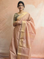 Pure Handloom Maheshwari Zari checks Saree Rose Gold
