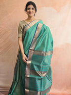 Pure Handloom Maheshwari Zari Checks Saree | Sea Green