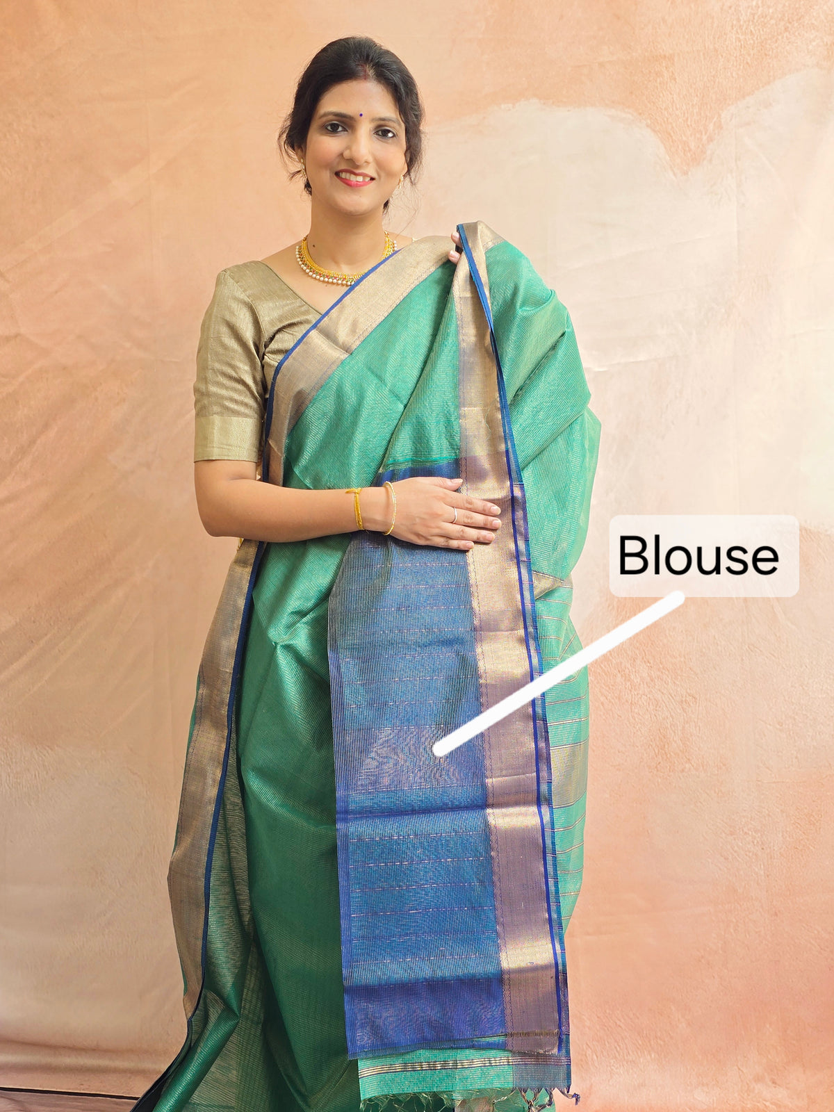 Pure Handloom Maheshwari Zari Checks Saree | Sea Green