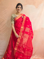 Pure Handwoven Maheshwari Saree Diamond Boota Pink