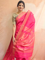 Pure Handwoven Maheshwari Saree Diamond Boota Red