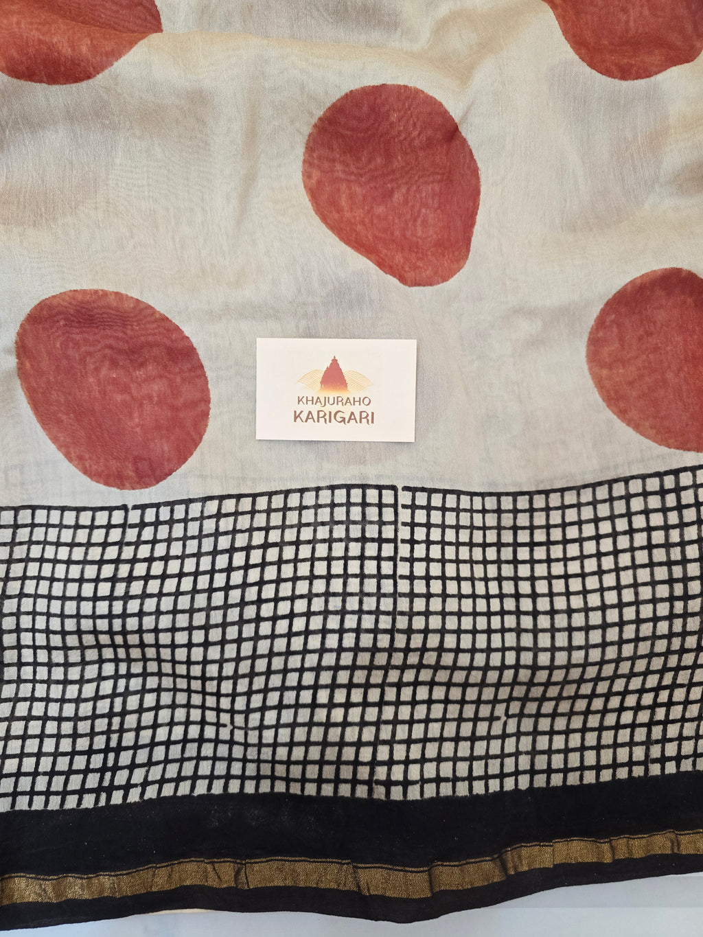 Hand block Printed Chanderi Silk Cotton Saree - Red Polka