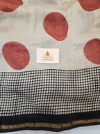 Hand block Printed Chanderi Silk Cotton Saree - Red Polka