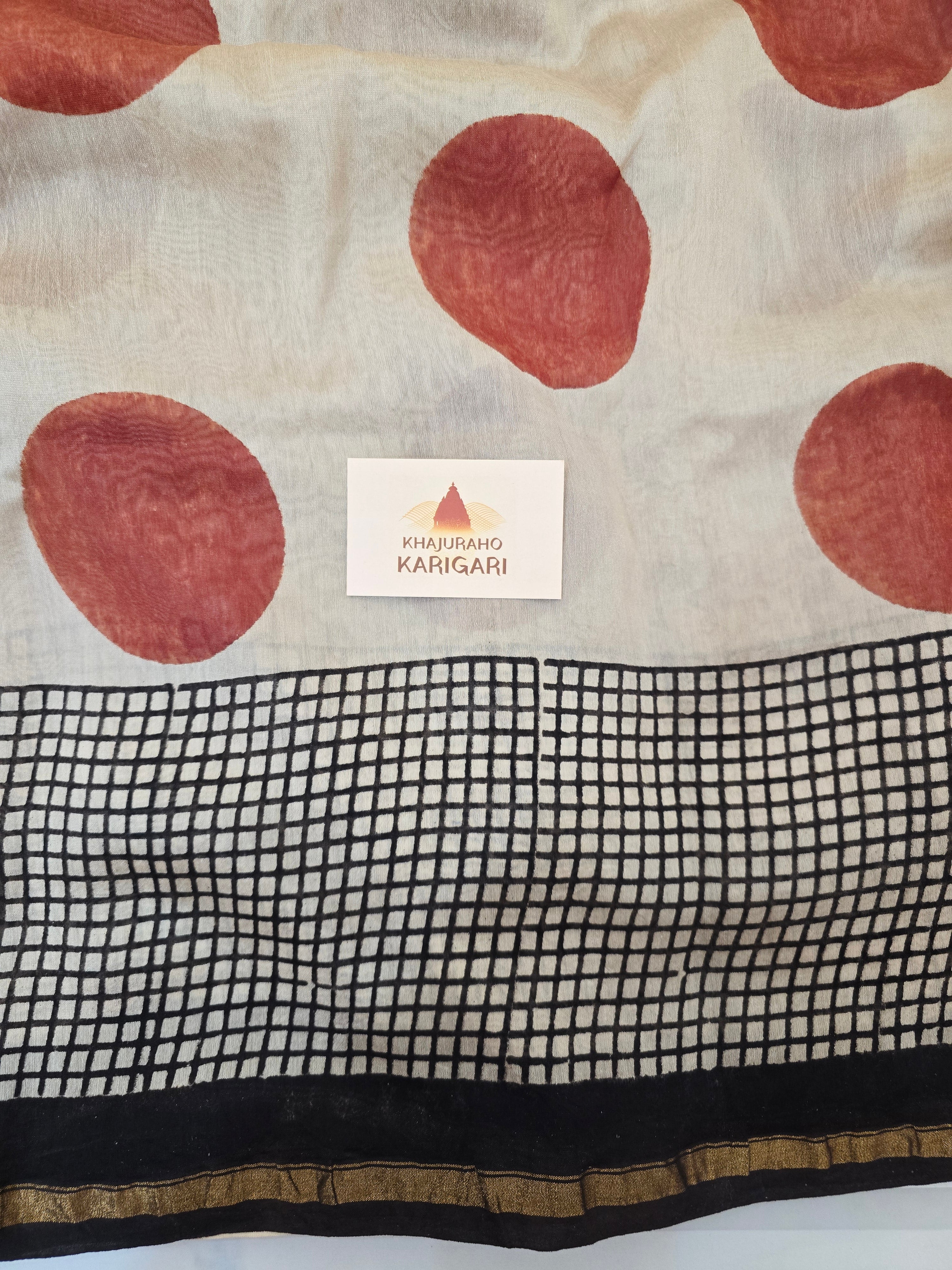 Hand block Printed Chanderi Silk Cotton Saree - Red Polka