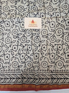 Hand block Printed Chanderi Silk Cotton Saree - Black Zig-Zag