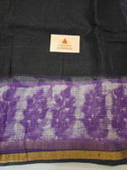 Handblock Printed Kota Doria Saree - Black Purple