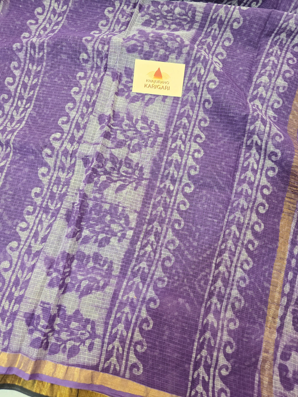 Handblock Printed Kota Doria Saree - Black Purple