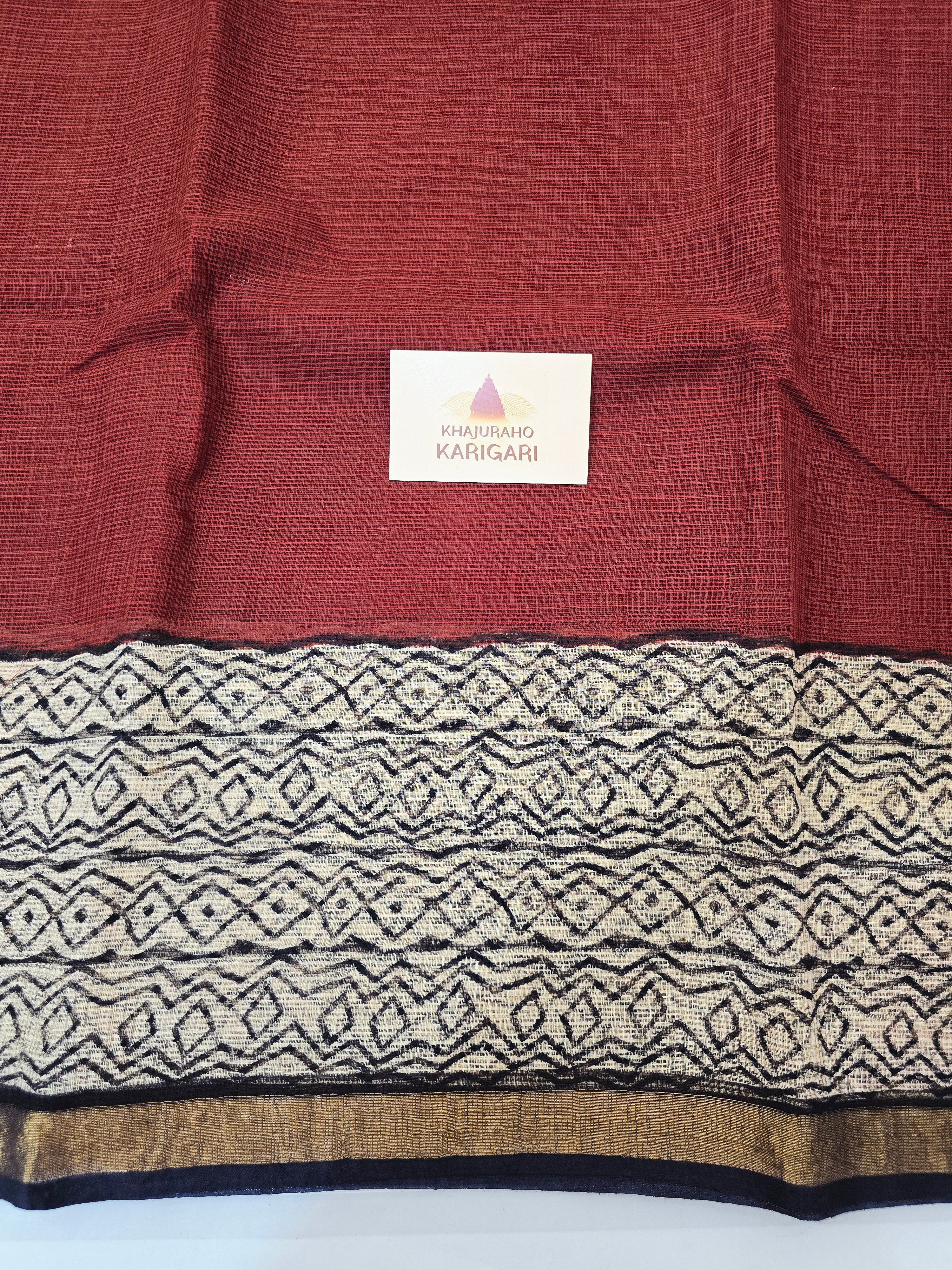 Handblock Printed Kota Doria Saree - Maroon