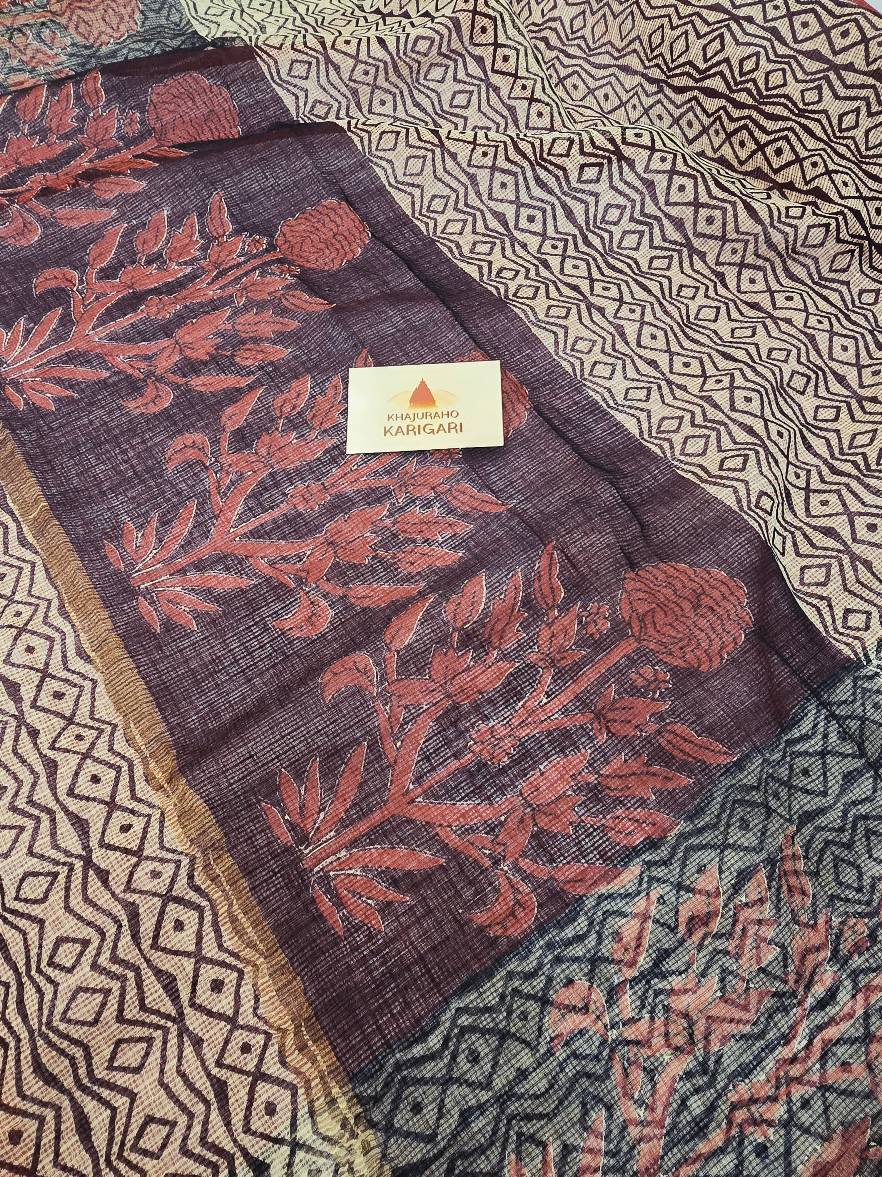 Handblock Printed Kota Doria Saree - Maroon