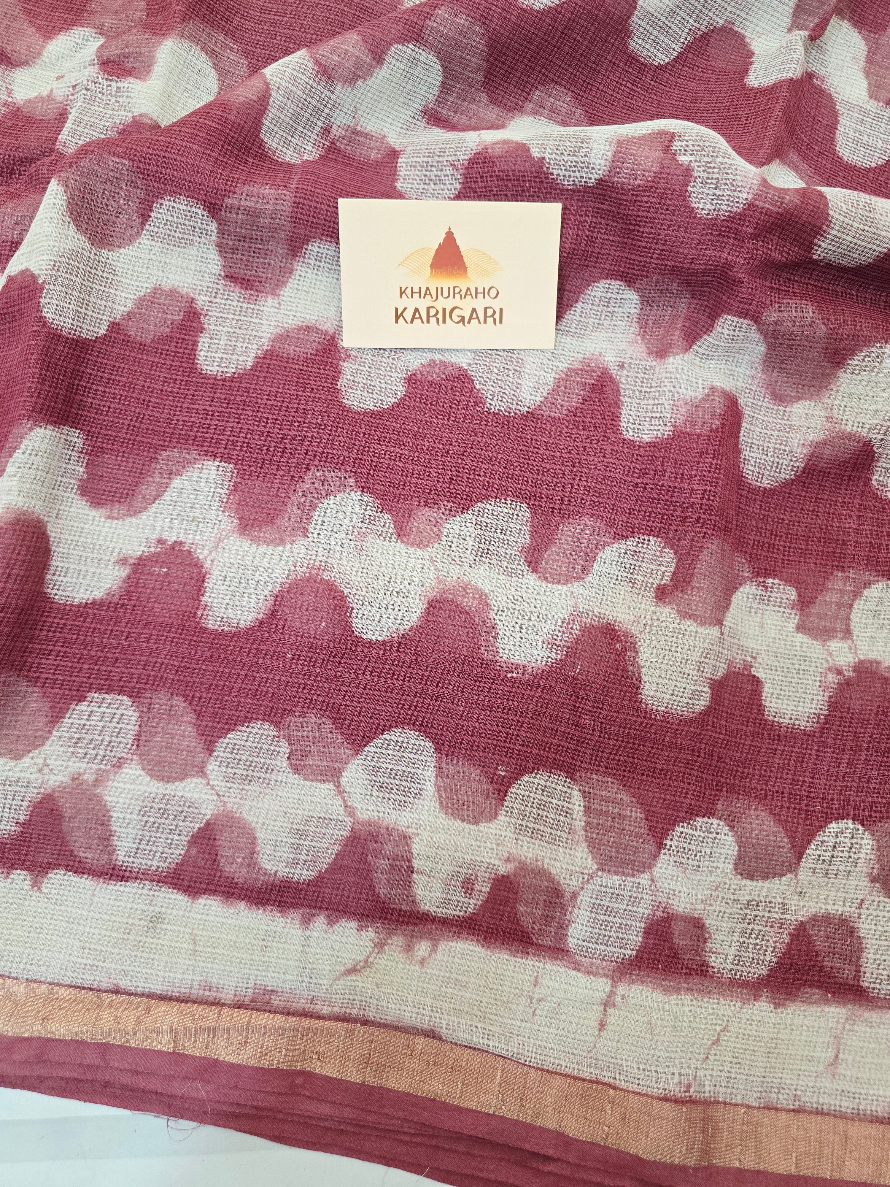 Handblock Printed Kota Doria Saree - Wave