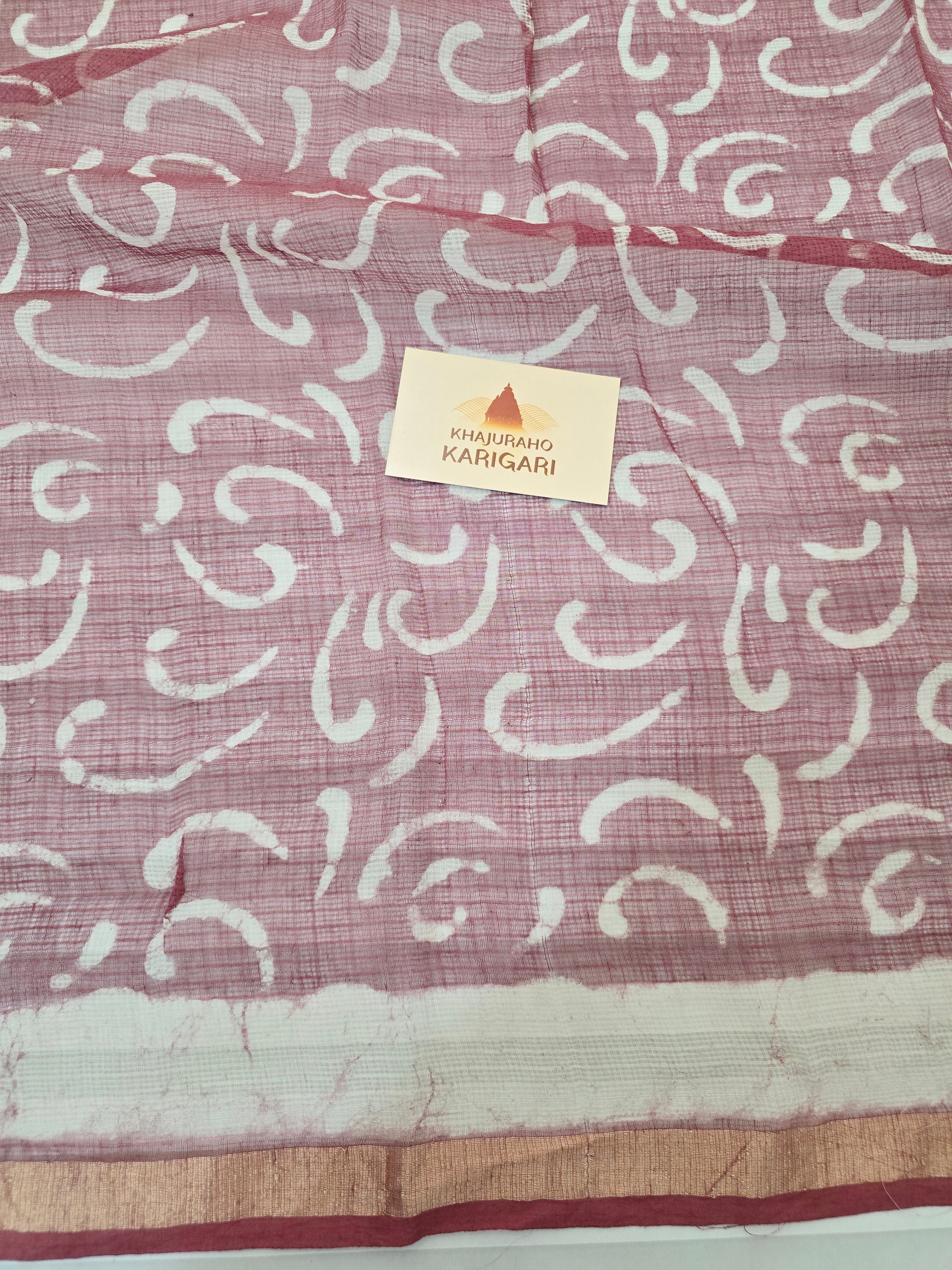 Handblock Printed Kota Doria Saree - Wave