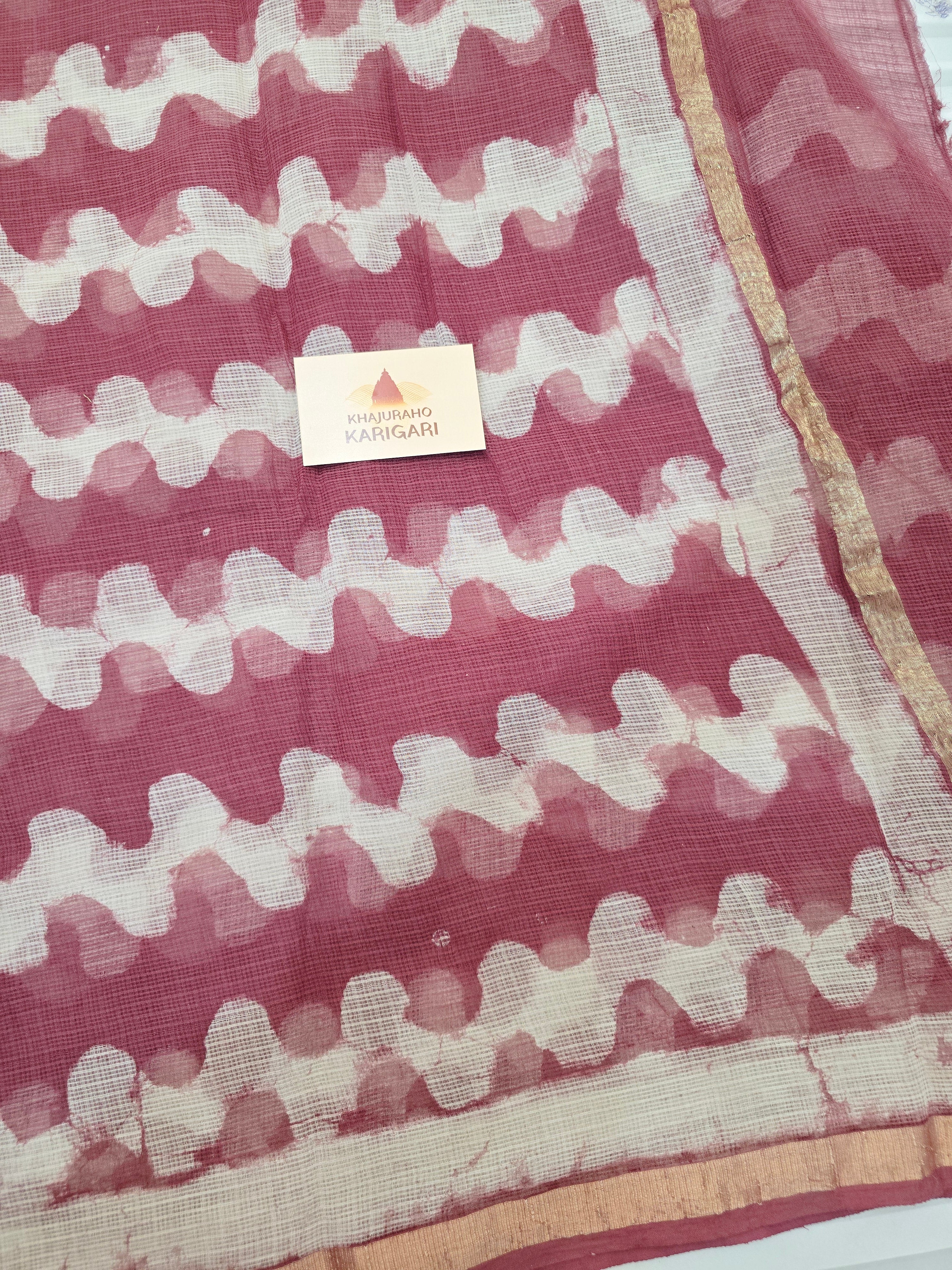 Handblock Printed Kota Doria Saree - Wave