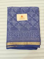 Hand block Printed Kota Doria Saree - Blue