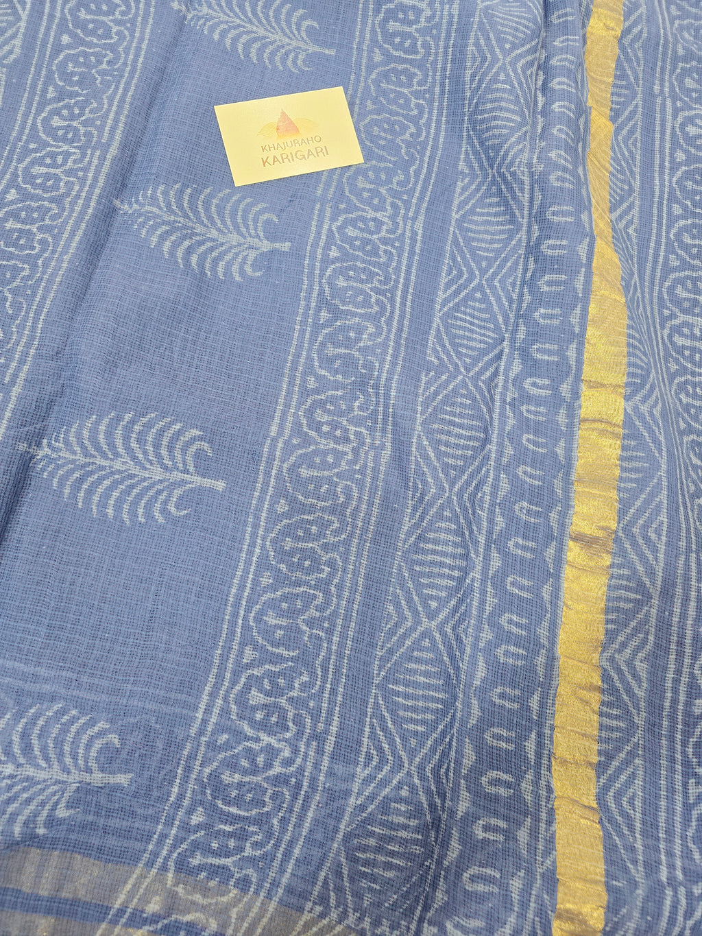 Hand block Printed Kota Doria Saree - Blue