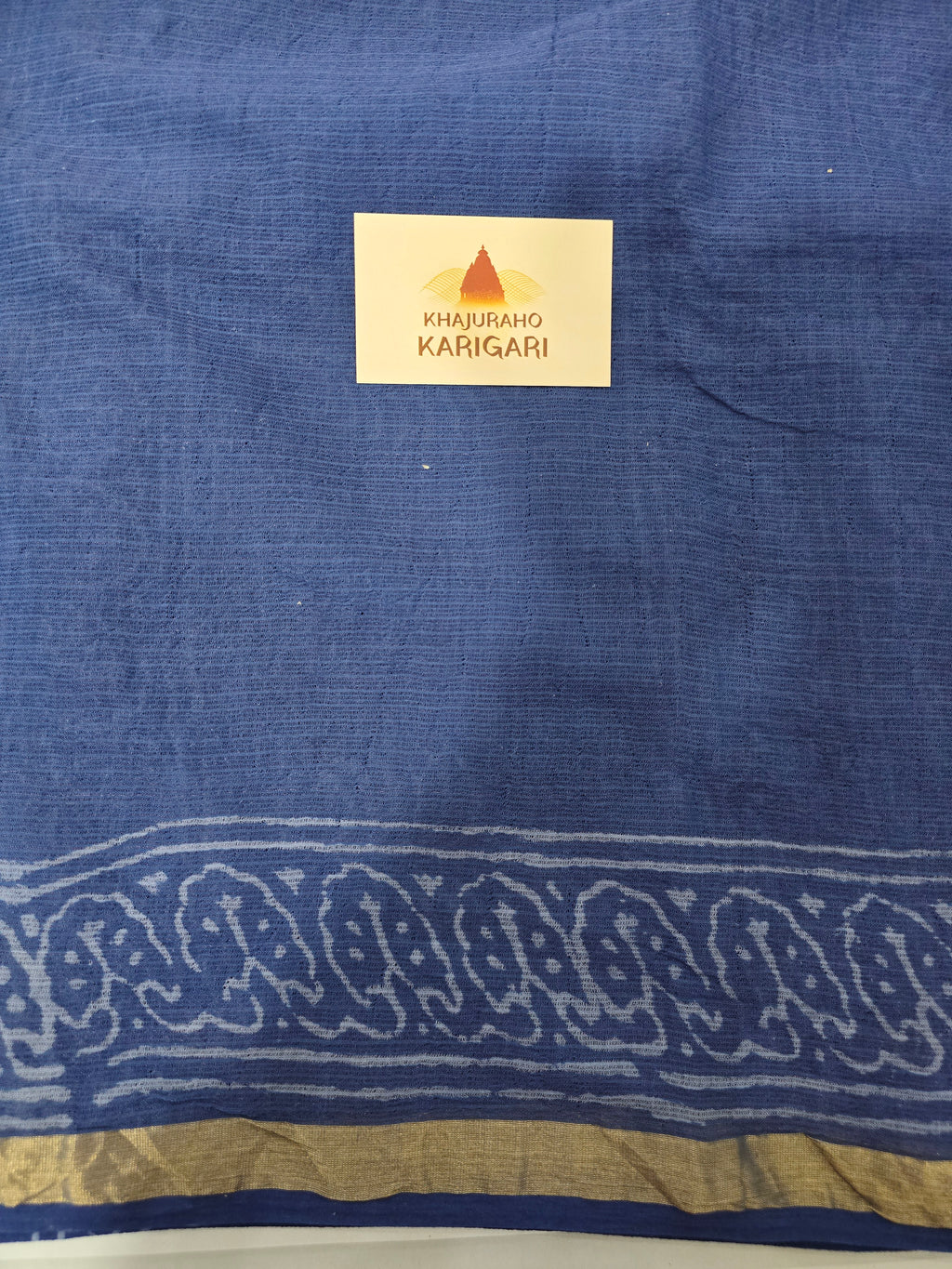 Hand block Printed Kota Doria Saree - Blue