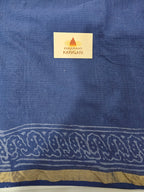 Hand block Printed Kota Doria Saree - Blue