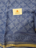 Hand block Printed Kota Doria Saree - Blue