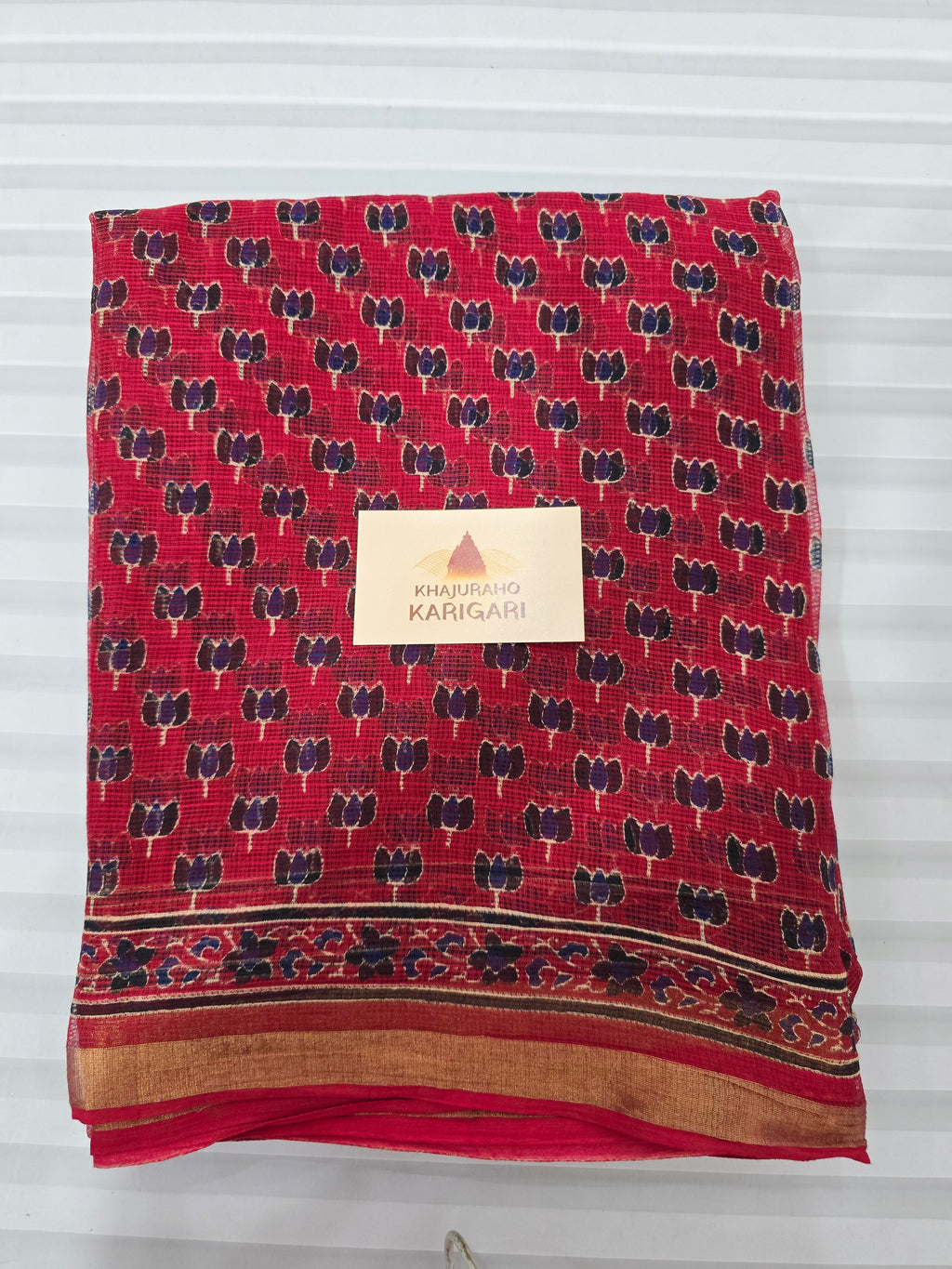 Handblock Printed Kota Doria Saree - kamal Boota