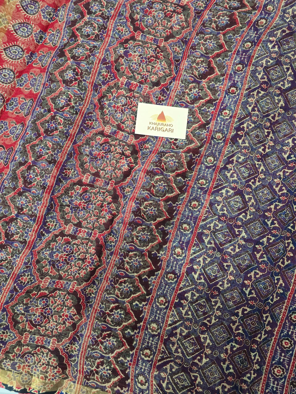 Handblock Printed Kota Doria Saree - kamal Boota
