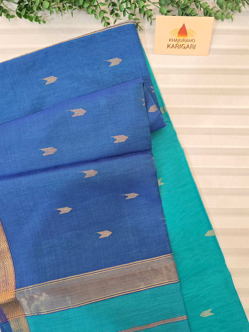 Pure Handwoven Maheshwari Arrow Motifs Saree - Sea Green Blue