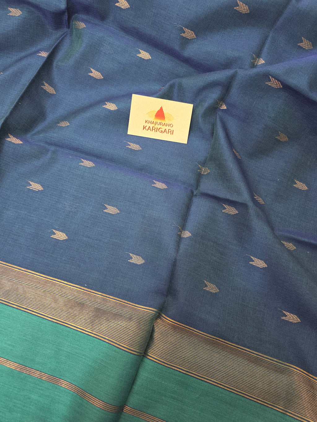 Pure Handwoven Maheshwari Arrow Motifs Saree - Sea Green Blue