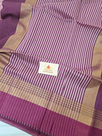 Pure Handwoven Maheshwari Silk Cotton Saree with Broad Wine Antique Gold Zari Border – Pink