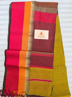 Pure Handwoven Maheshwari Silk Cotton Saree with Broad Border – Mustard Yellow