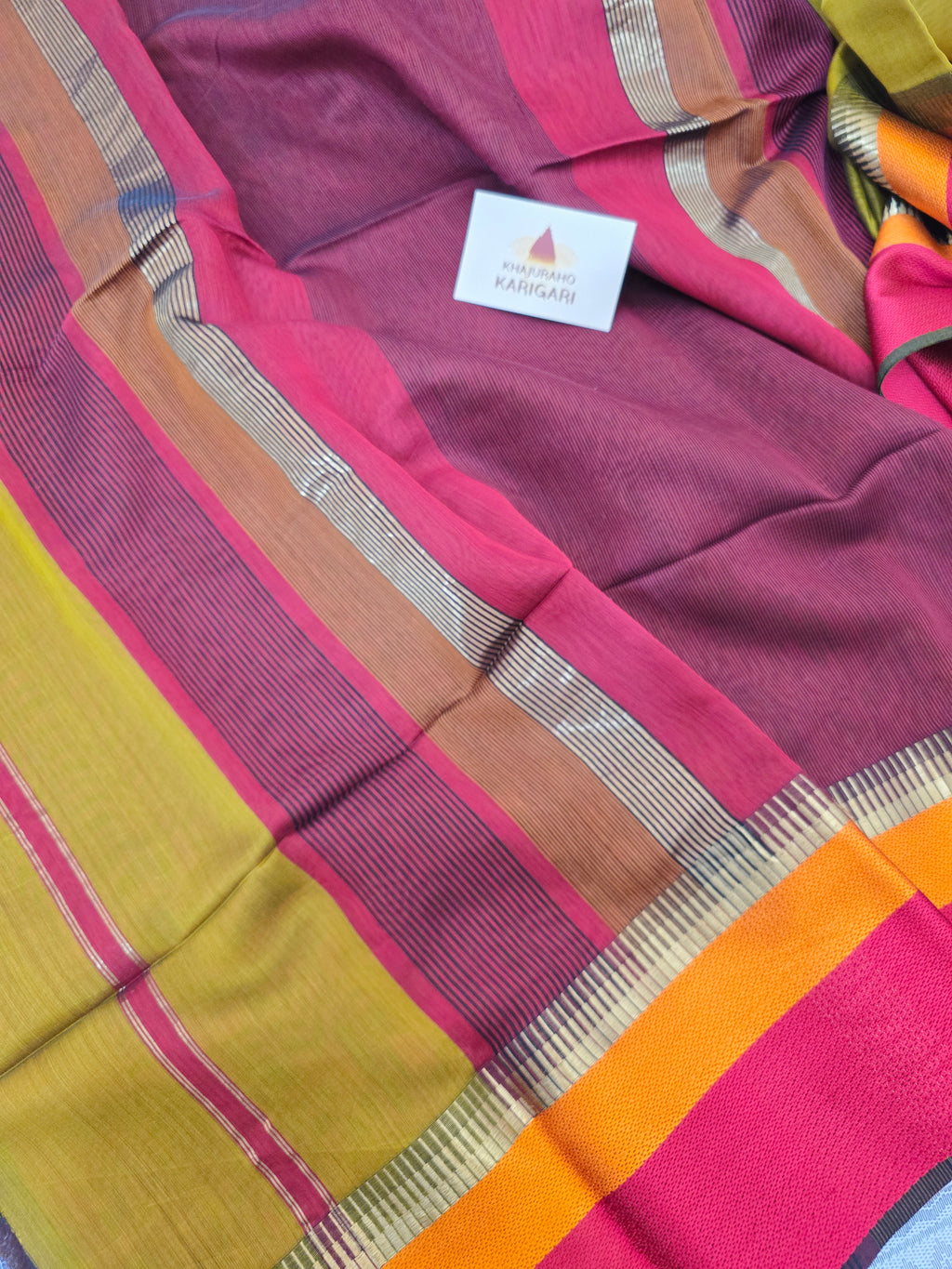 Pure Handwoven Maheshwari Silk Cotton Saree with Broad Border – Mustard Yellow