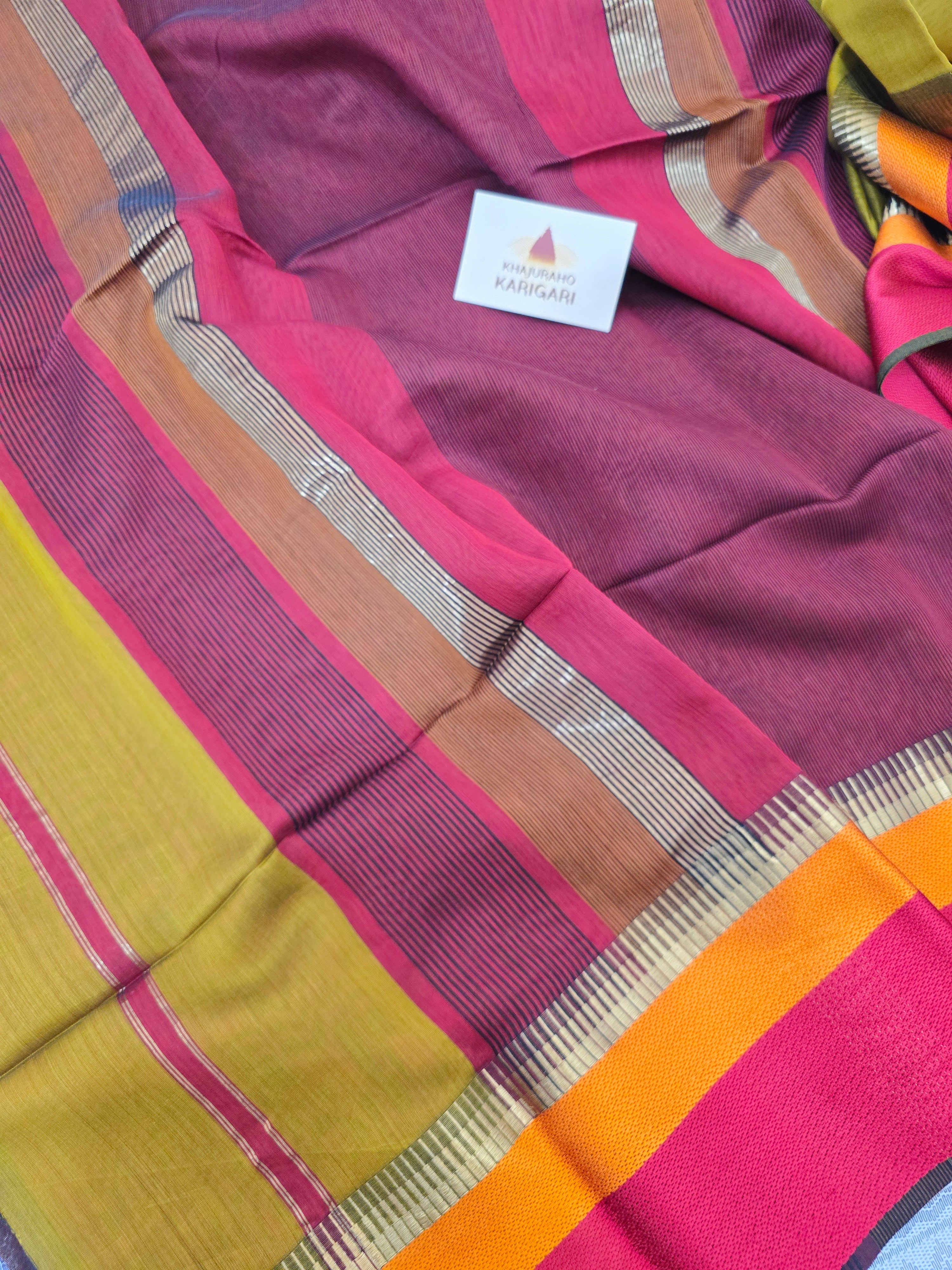 Pure Handwoven Maheshwari Silk Cotton Saree with Broad Border – Mustard Yellow