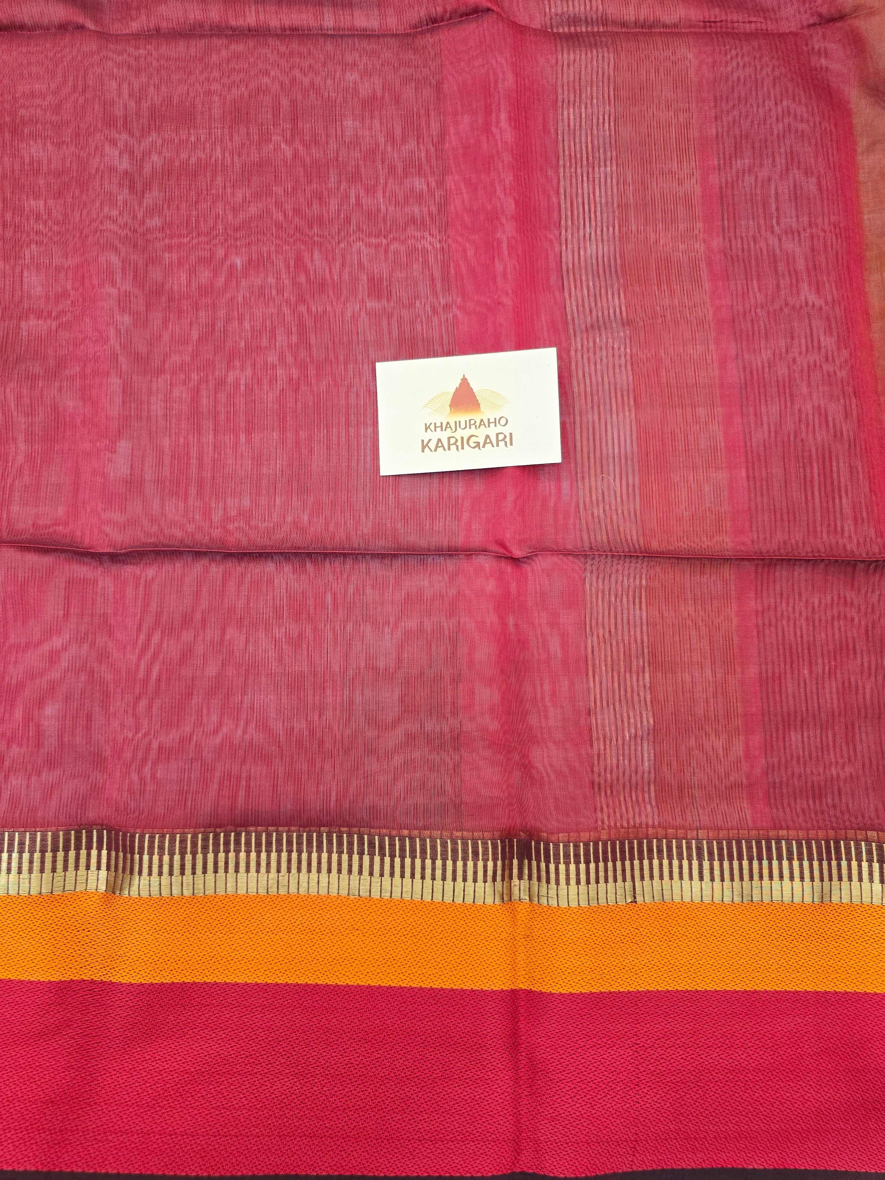 Pure Handwoven Maheshwari Silk Cotton Saree with Broad Border – Mustard Yellow