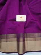 Pure Handwoven Maheshwari Silk Cotton Saree with Broad Antique Gold Zari Border – Royal Purple