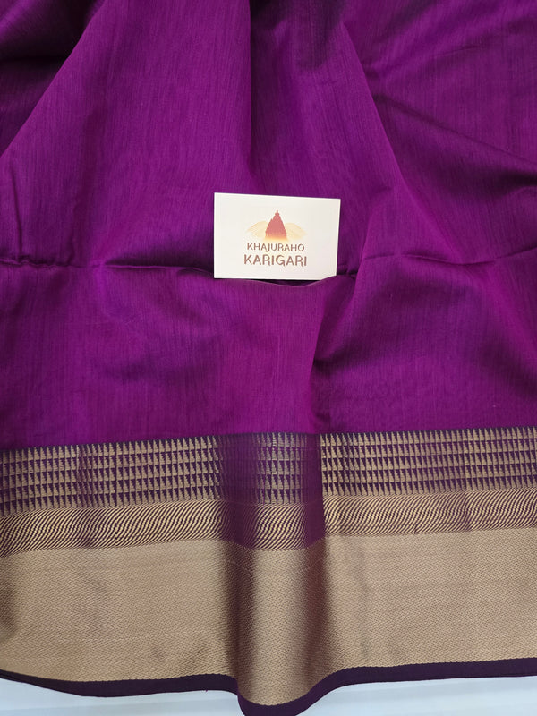 Pure Handwoven Maheshwari Silk Cotton Saree with Broad Antique Gold Zari Border – Royal Purple