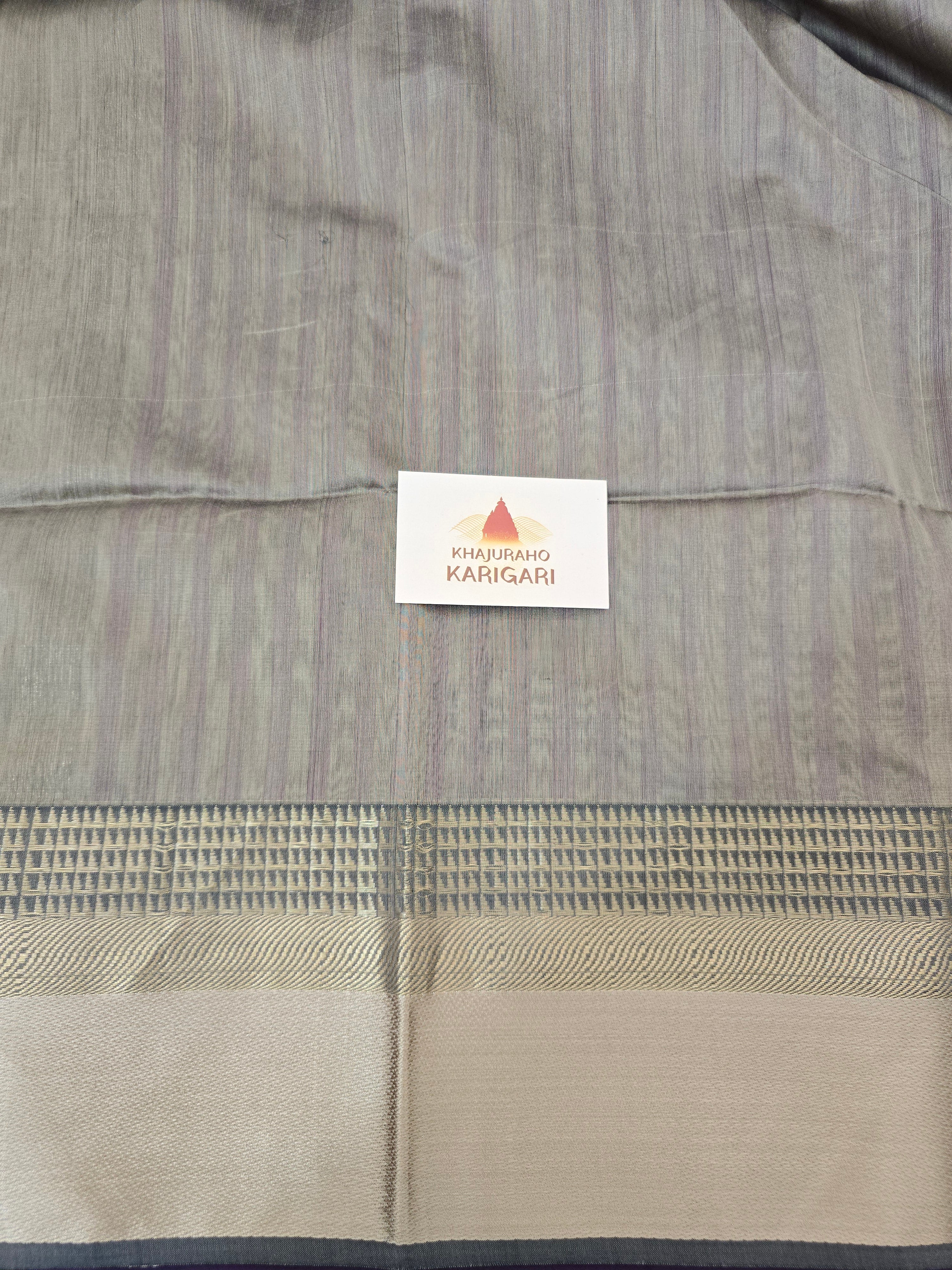 Pure Handwoven Maheshwari Silk Cotton Saree with Broad Antique Gold Zari Border – Royal Purple