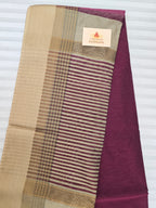 Pure Handwoven Maheshwari Silk Cotton Saree with Broad Antique Gold Zari Border – Wine