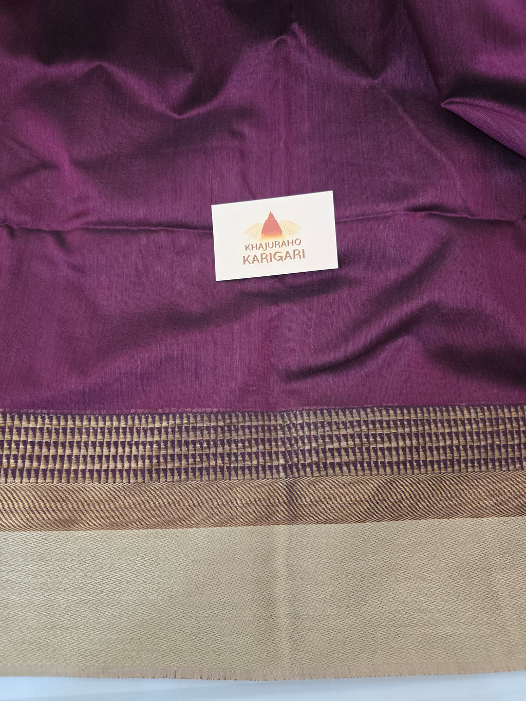 Pure Handwoven Maheshwari Silk Cotton Saree with Broad Antique Gold Zari Border – Wine