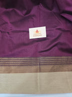 Pure Handwoven Maheshwari Silk Cotton Saree with Broad Antique Gold Zari Border – Wine