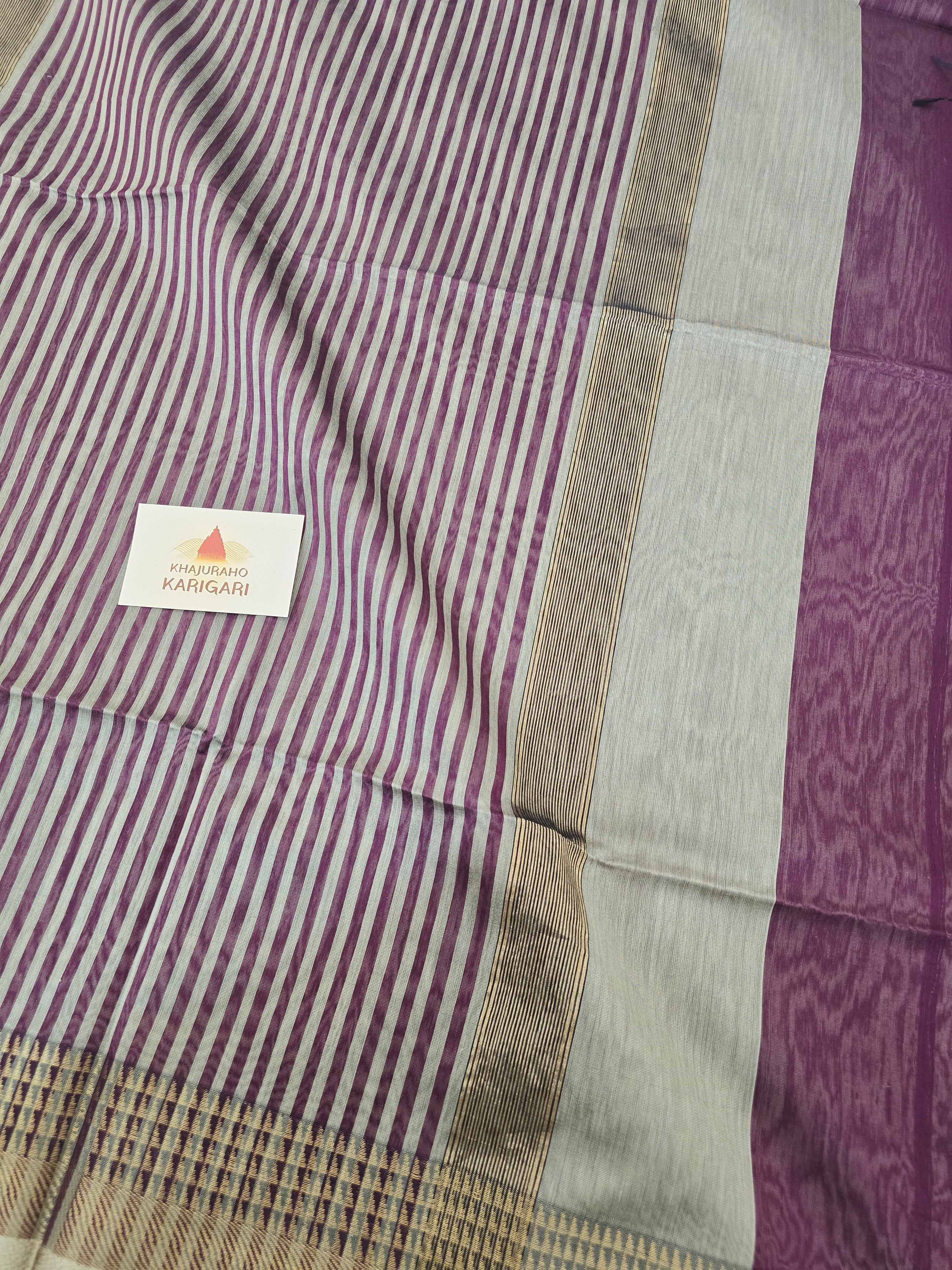 Pure Handwoven Maheshwari Silk Cotton Saree with Broad Antique Gold Zari Border – Wine