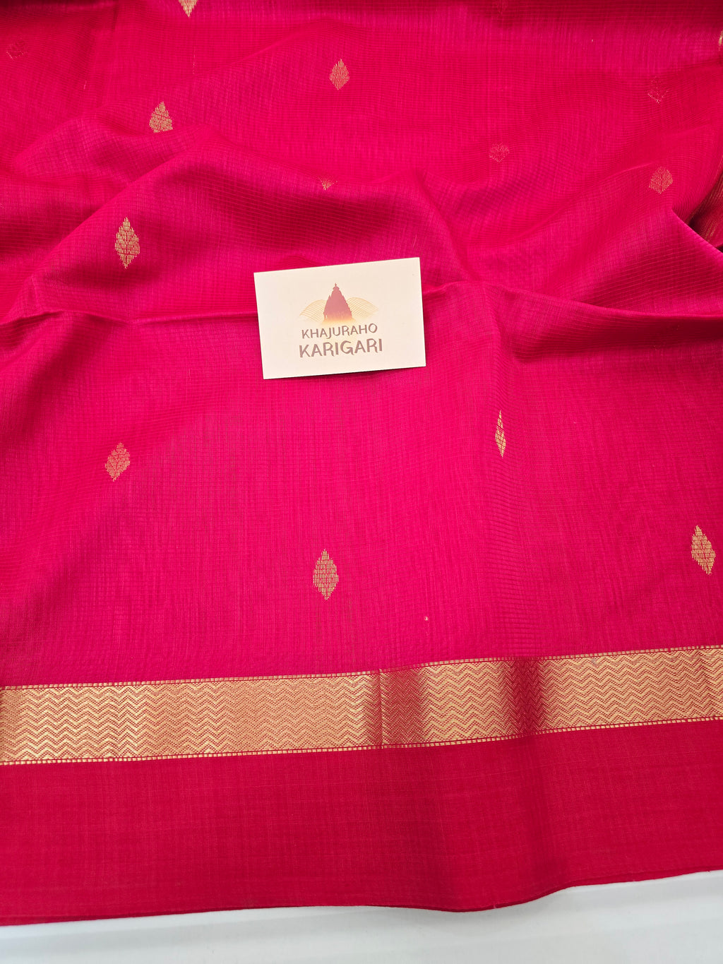 Rani Pink Handwoven Maheshwari Saree with Gold Zari Butis