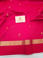 Rani Pink Handwoven Maheshwari Saree with Gold Zari Butis