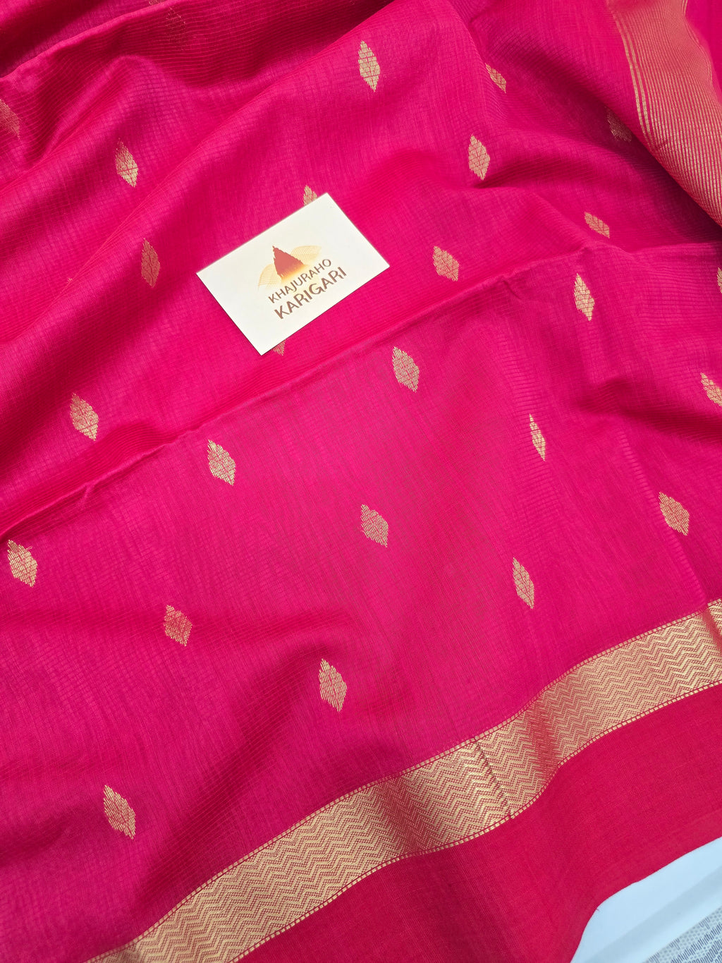 Rani Pink Handwoven Maheshwari Saree with Gold Zari Butis