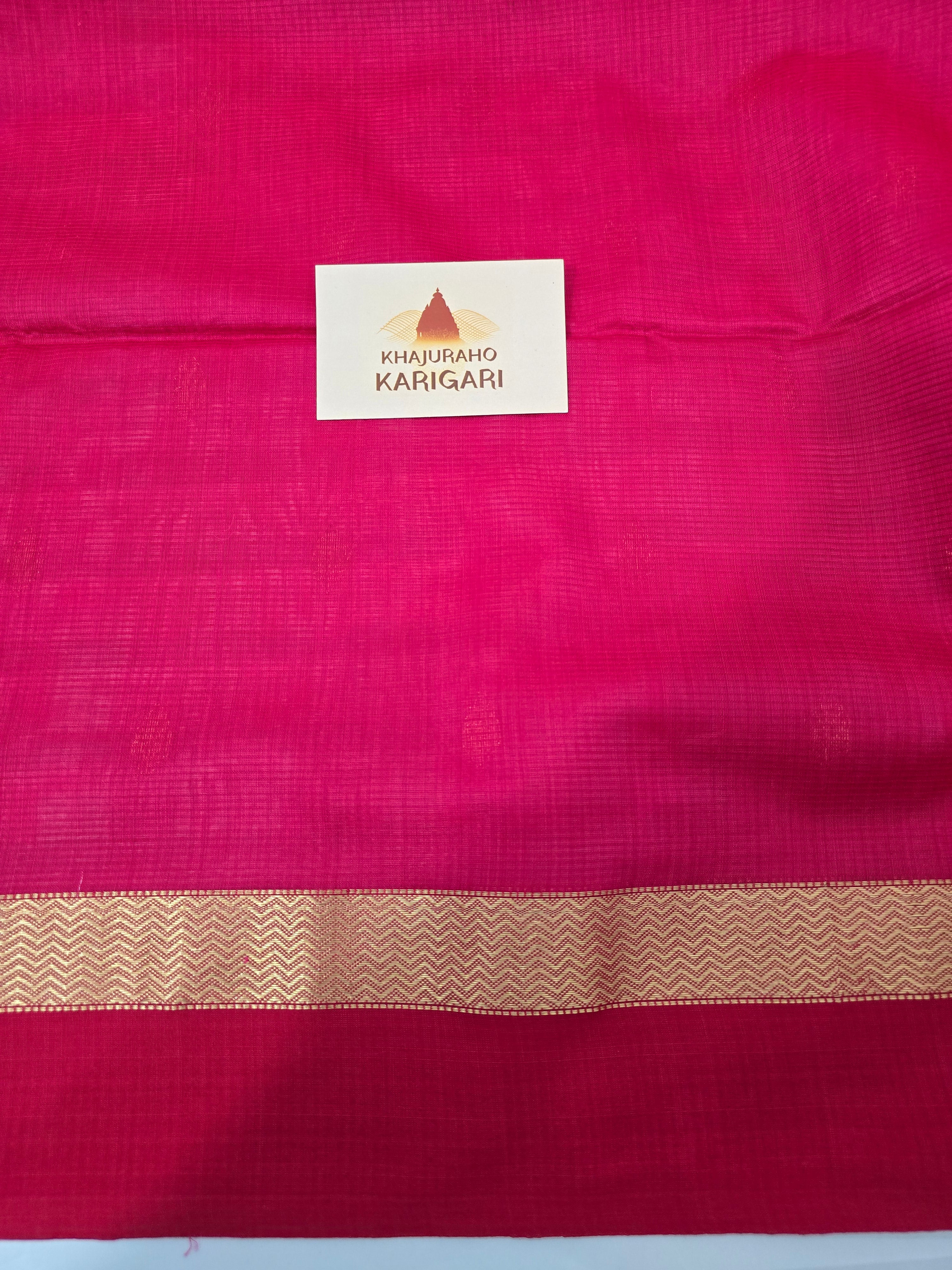 Rani Pink Handwoven Maheshwari Saree with Gold Zari Butis