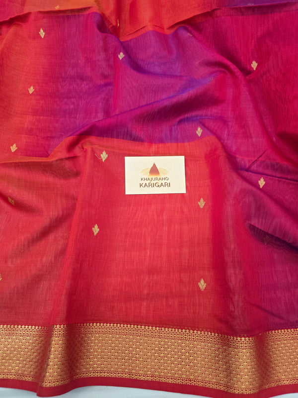 Pure Handwoven Maheshwari Multi Shade Saree with Diya Motifs and Zari border - Red