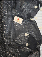 Handcrafted Batik Mul Cotton Saree - Black Floral