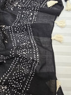 Handcrafted Batik Mul Cotton Saree - Black Floral