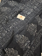 Handcrafted Batik Mul Cotton Saree - Black Floral