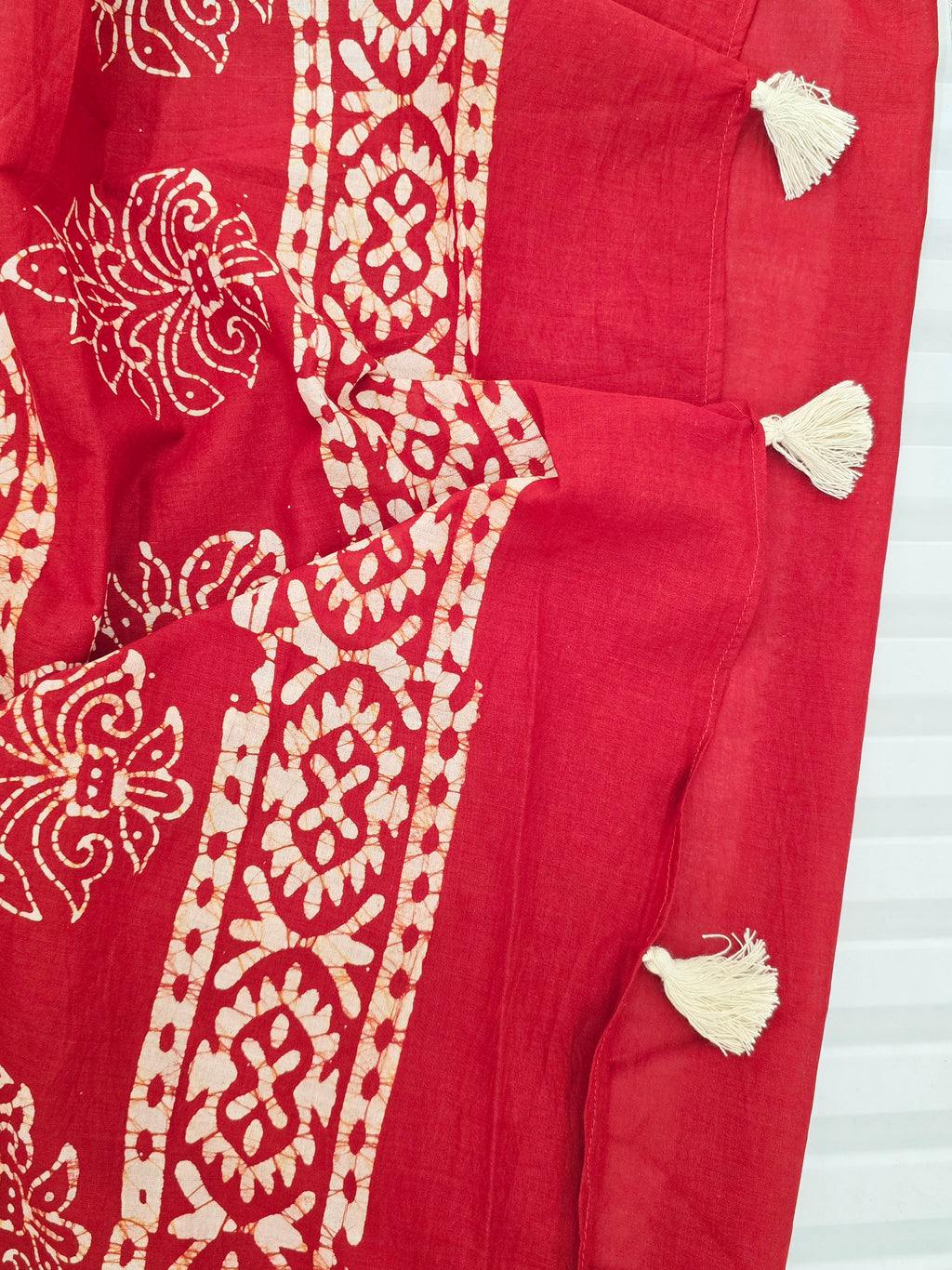 Handcrafted Batik Mul Cotton Saree - Rustic Red