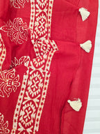 Handcrafted Batik Mul Cotton Saree - Rustic Red