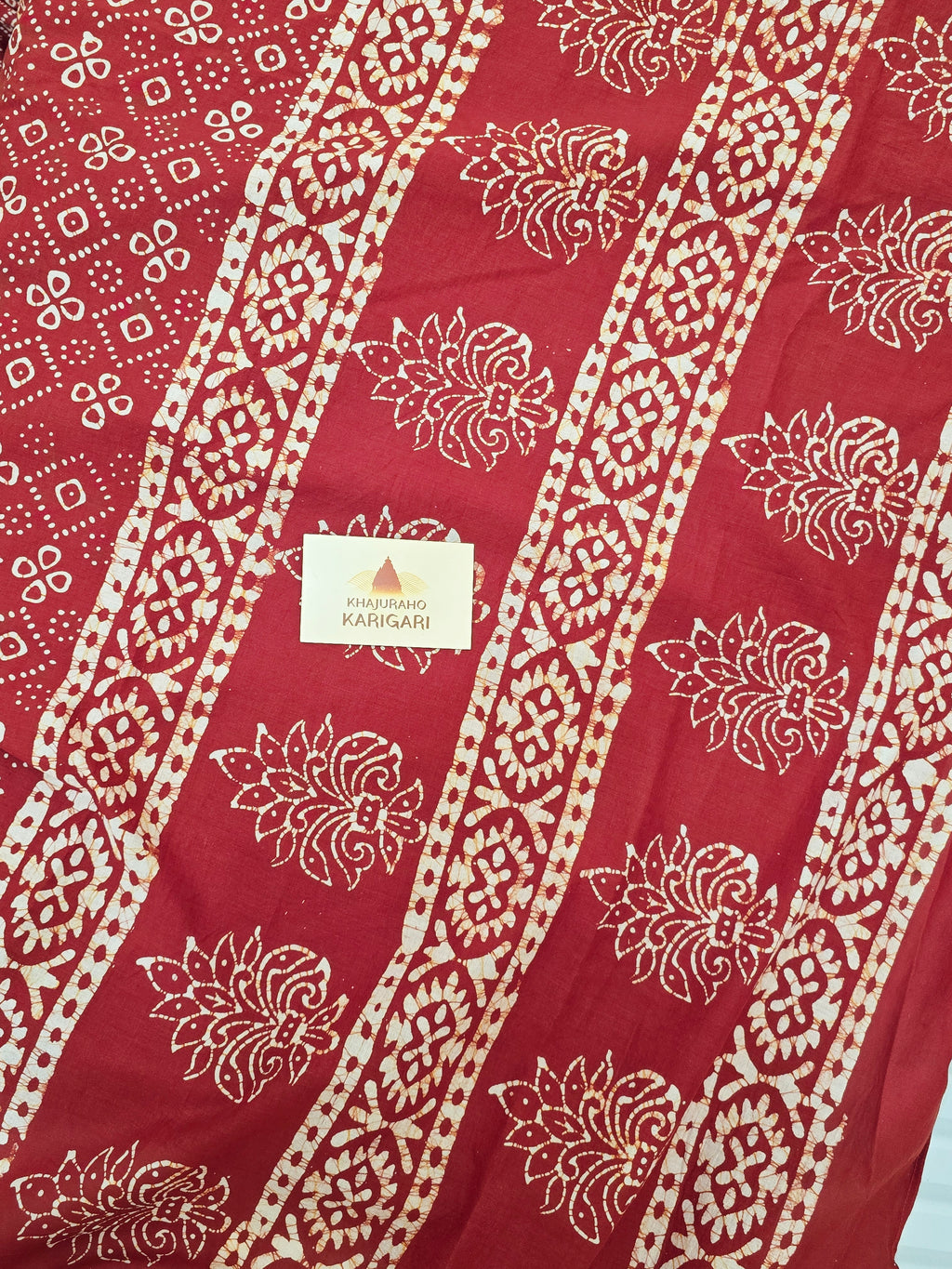 Handcrafted Batik Mul Cotton Saree - Rustic Red